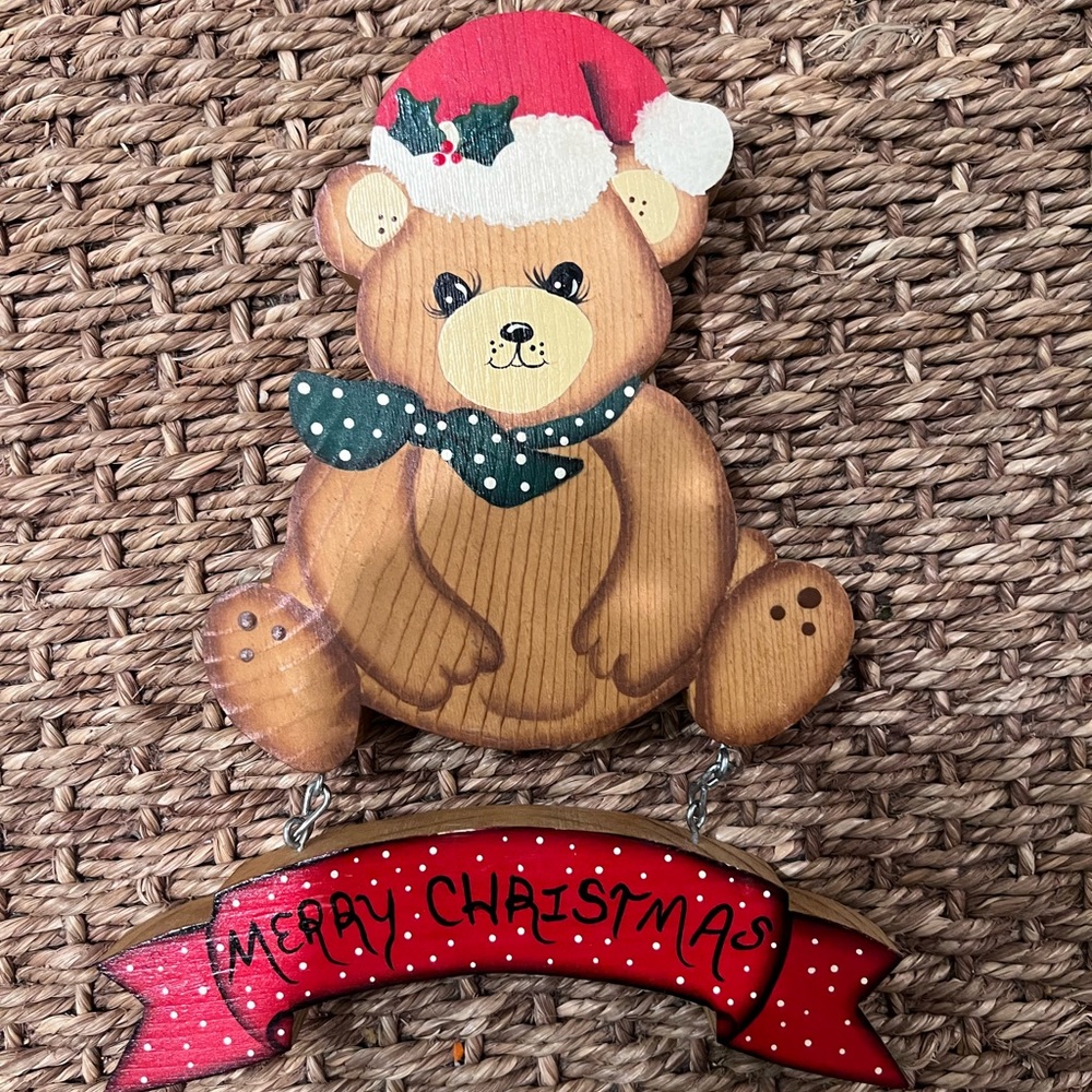 Merry Christmas Bear hanging sign vintage